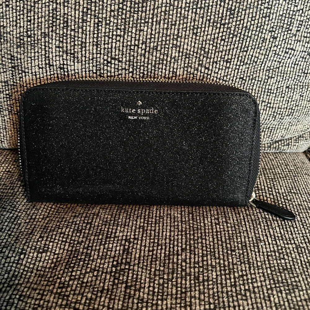 Kate Spade Large Leather Wallet Black Shimmer Glitter